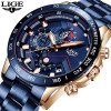 LIGE 9982 Blue Men Quartz Watches Luxury Stainless Steel Wrist Watch