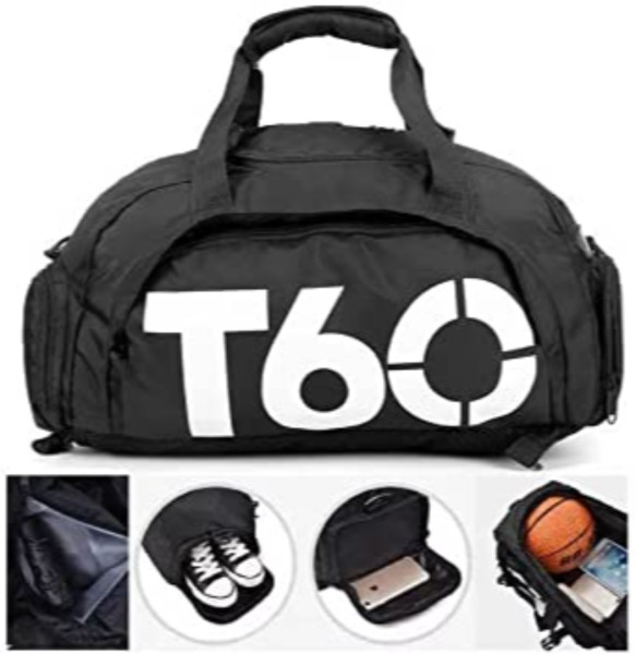 T60 Polyester Gym Duffle Pack Backpack - Black And White