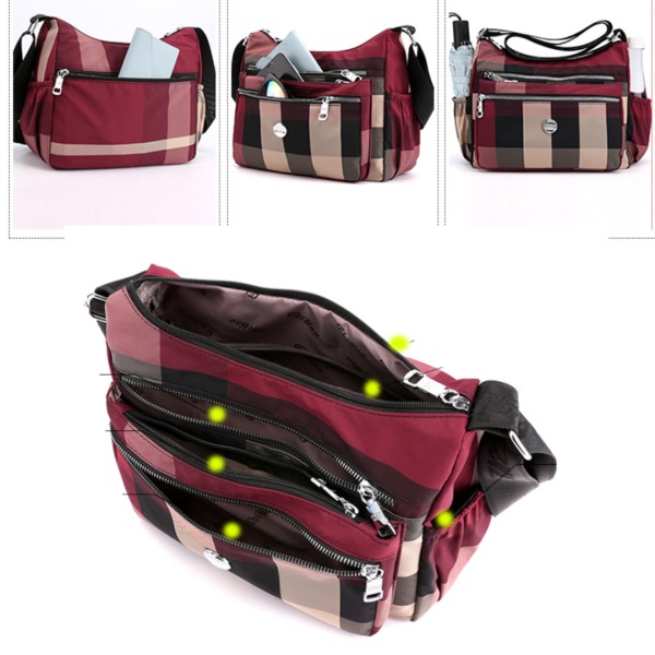 Chic Waterproof Plaid Multi Pocket Crossbody Hobo Bag(Red Color)