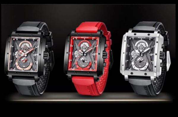 LIGE LG8965 luxury red male quartz watch cool rubber strap watch