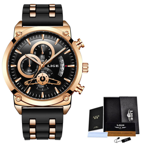 LIGE New Classic Black Mens Watches Top Brand Luxury Watch