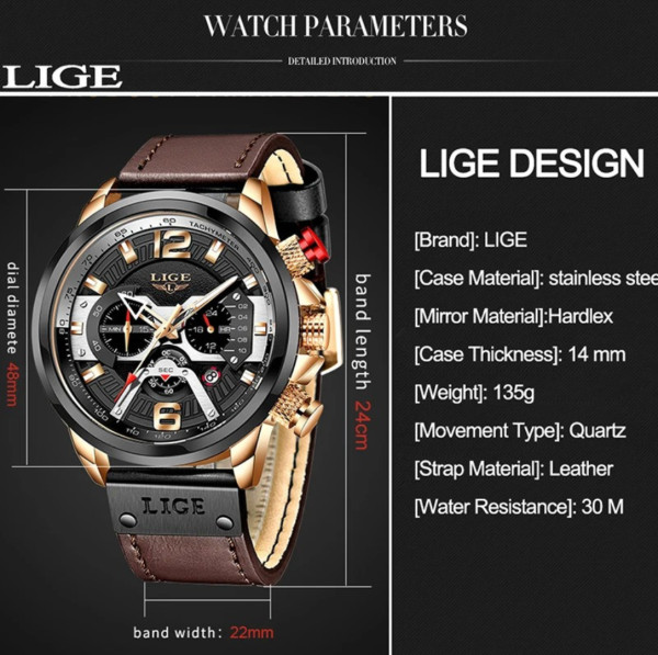 LIGE 8917 Watch For Men Sport Luxury Brand Chronograph Military