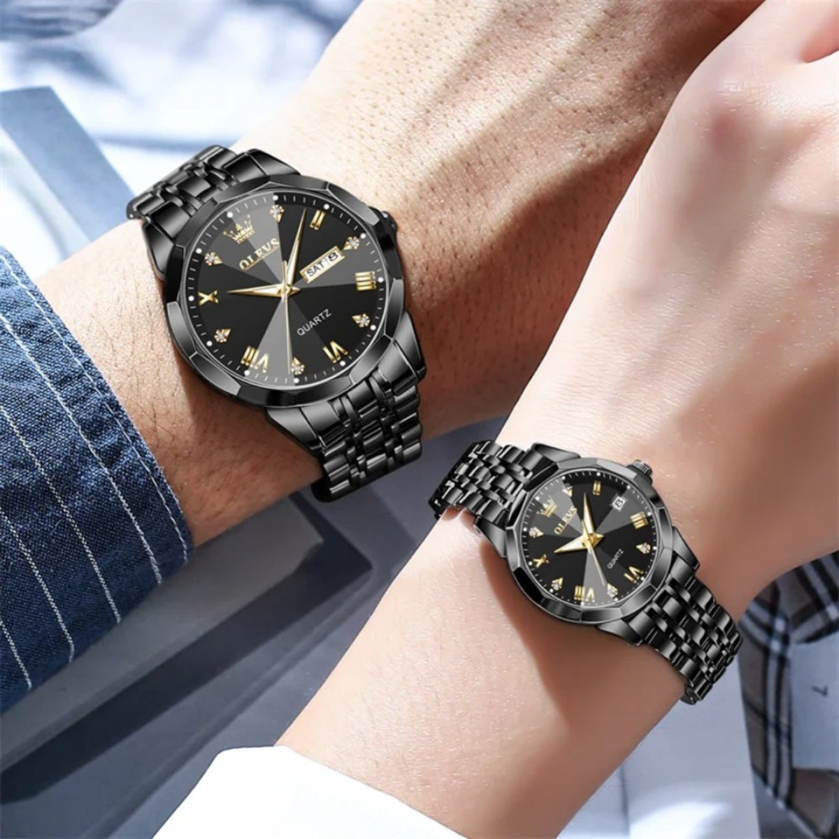 Olevs cutting glass stylish analog couple watch for men and women AD