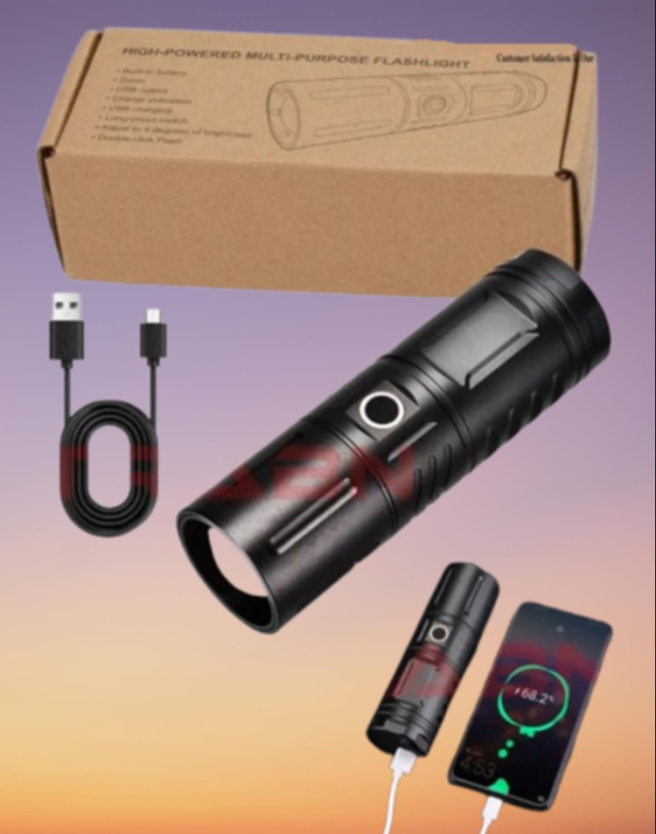 RECHARGEABLE LED TORCH LIGHT, WATERPROOF STRONG LED FLASHLIGHT WITH POWER BANK