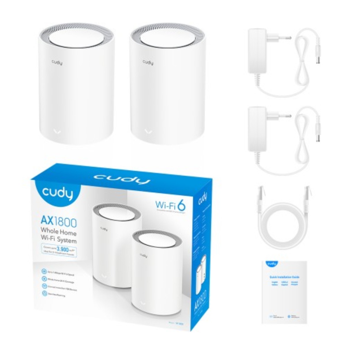 Cudy M1800 AX1800 Whole Home Mesh WiFi 6 Router (2 Pack)