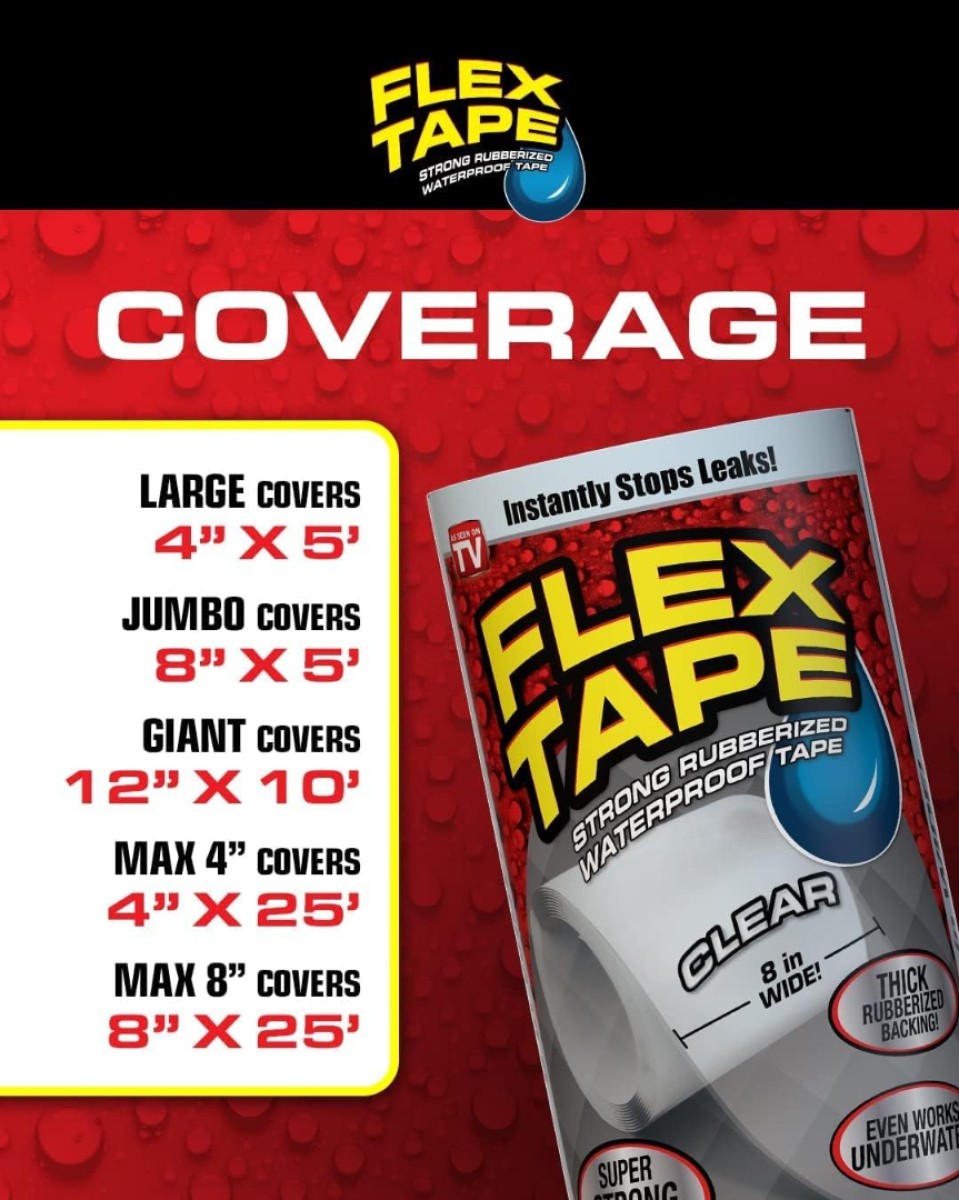 Flex Tape, Original Thick Flexible Rubberized Waterproof Tape - Seal and Patch Leaks