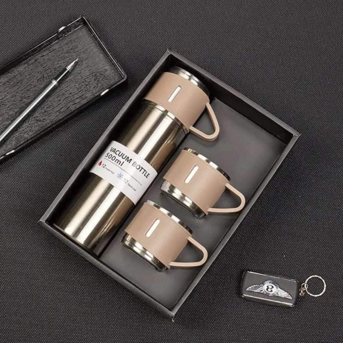 Steel Vacuum Flask Set with 3 Steel Cups Combo-500ml Double-Layer Stainless Steel - Teal