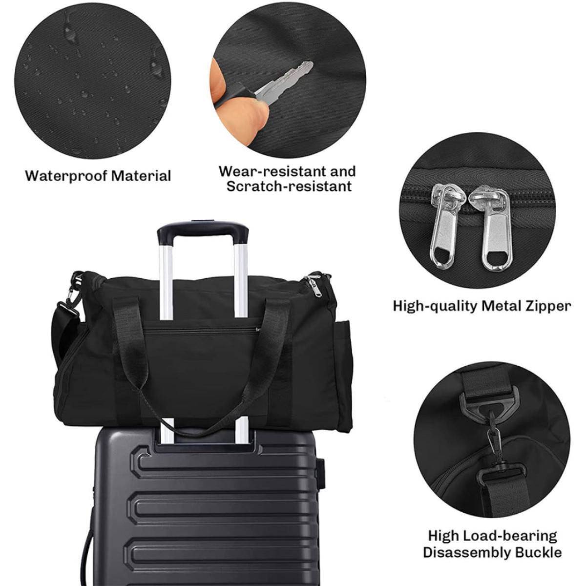 Fashionable Large Capacity Travel & Gym Bag Black