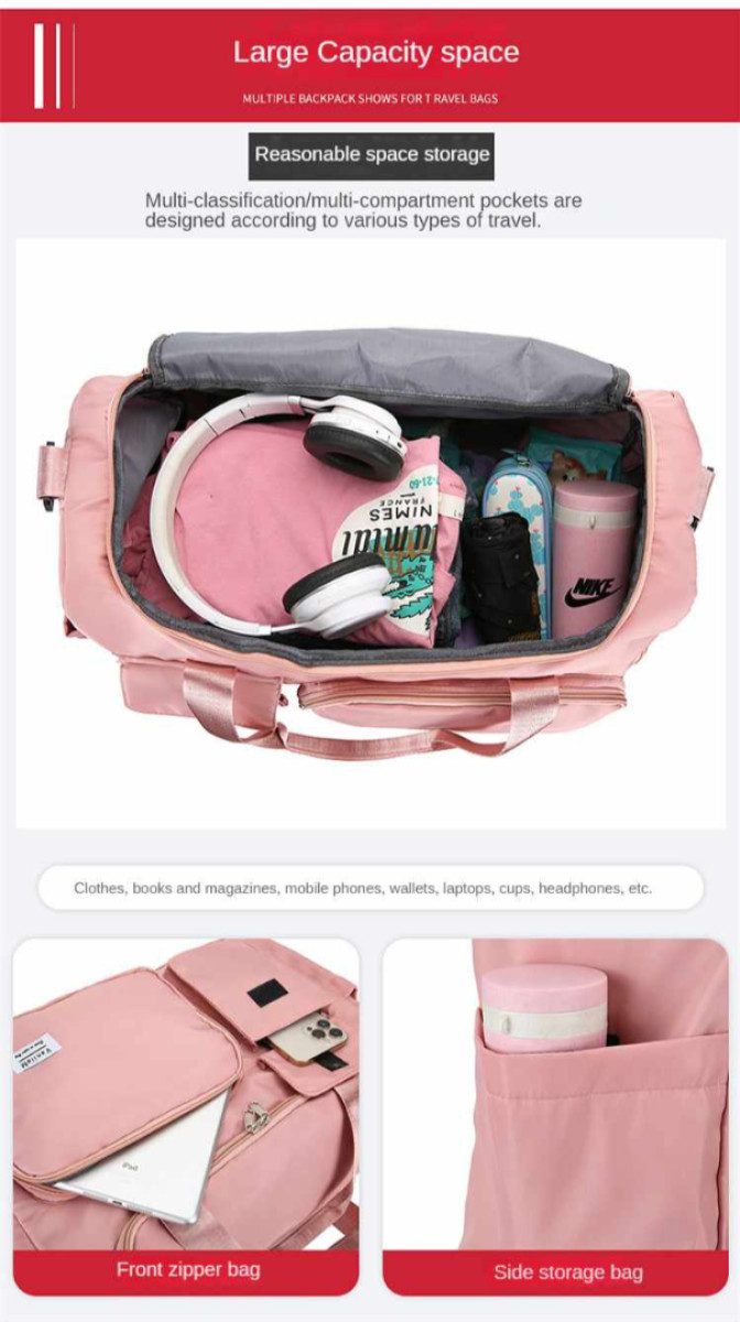 Fashionable Large Capacity Travel & Gym Bag Pink