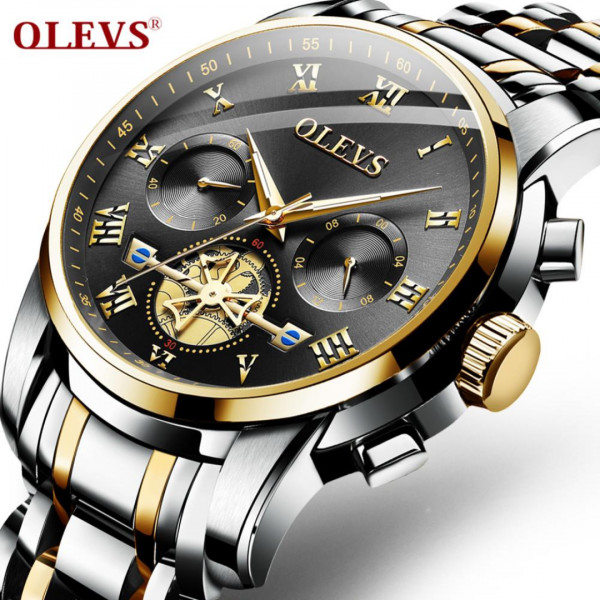 Olevs-2859-Chronograph Watch Black & Golden