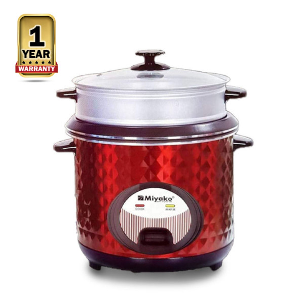 Miyako ASL-28-HC-DMD-RED 3 IN 1 Double Pot Non-Stick with Glass Lid Automatic Rice Cooker - 2.8L -