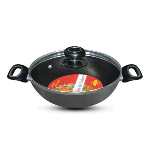 HandS 24 CM Non stick Aluminium Karai with glass Lid - Black