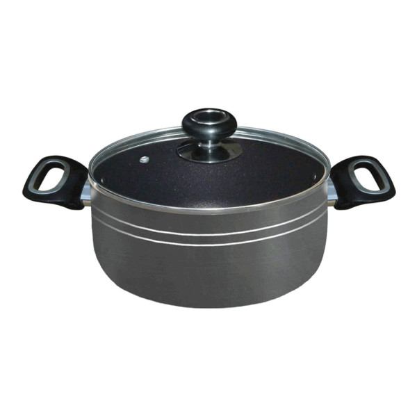 Hands 28cm Nonstick Aluminum Casserole With Glass Lid - Black