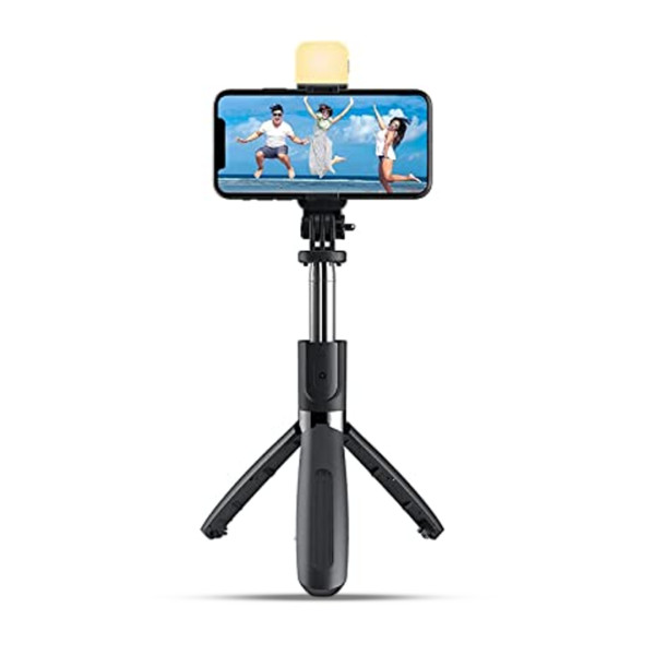 Q07 Foldable Mini Tripod With Fill Light And Bluetooth Remote - Black