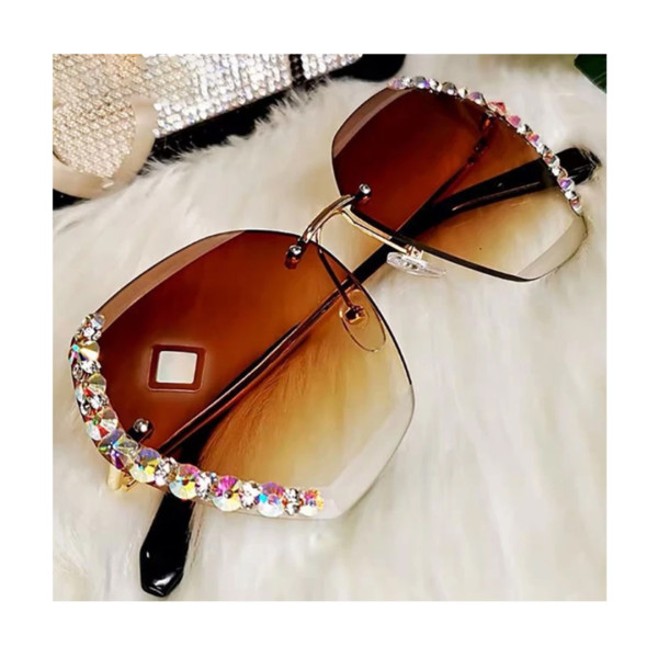 Vintage Rimless Gradient Sun Glasses for Women - Brown