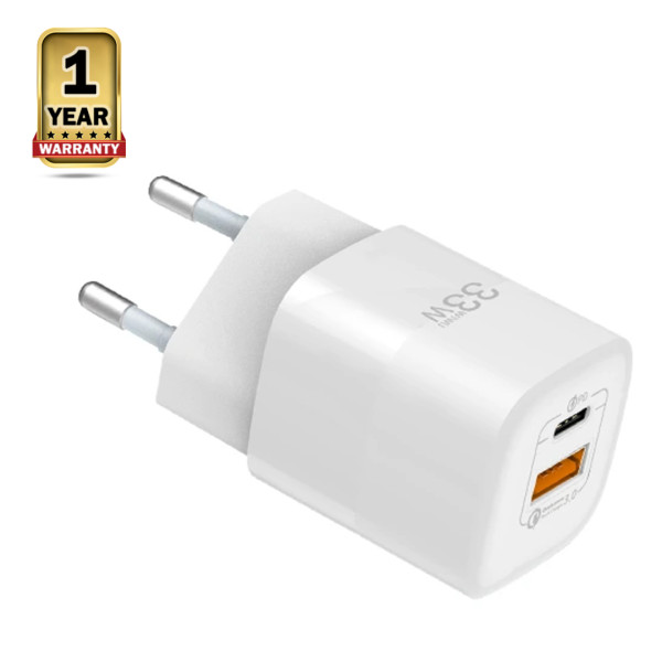 WiWU Gan USB-C Fast Charger and QC3.0 Power Adapter - 33W - White