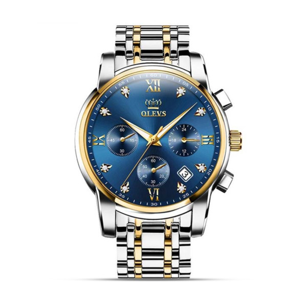 Olevs 2858 Stainless Steel Wrist Watch for Men - Golden Blue