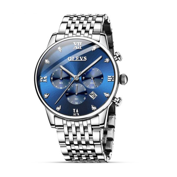 Olevs 2868 Stainless Steel Wrist Watch For Men - Silver and Blue