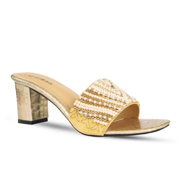 HUKTY Cassie Block Heel For Women - Golden