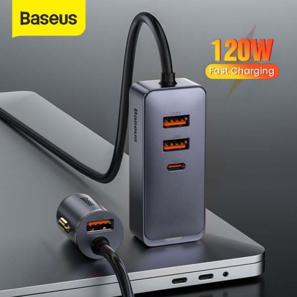 Baseus Share Together PPS multi-port Fast charging car charger with extension cord 120W 3U+1C