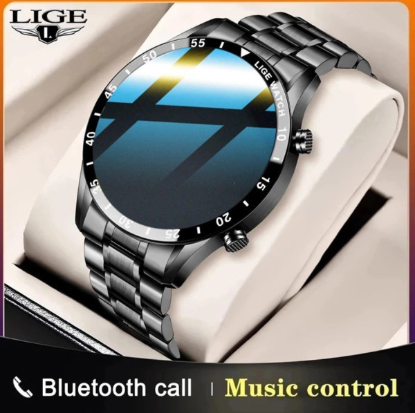 LIGE BW0189 Black Men Smart Watch Bluetooth Call Music Control