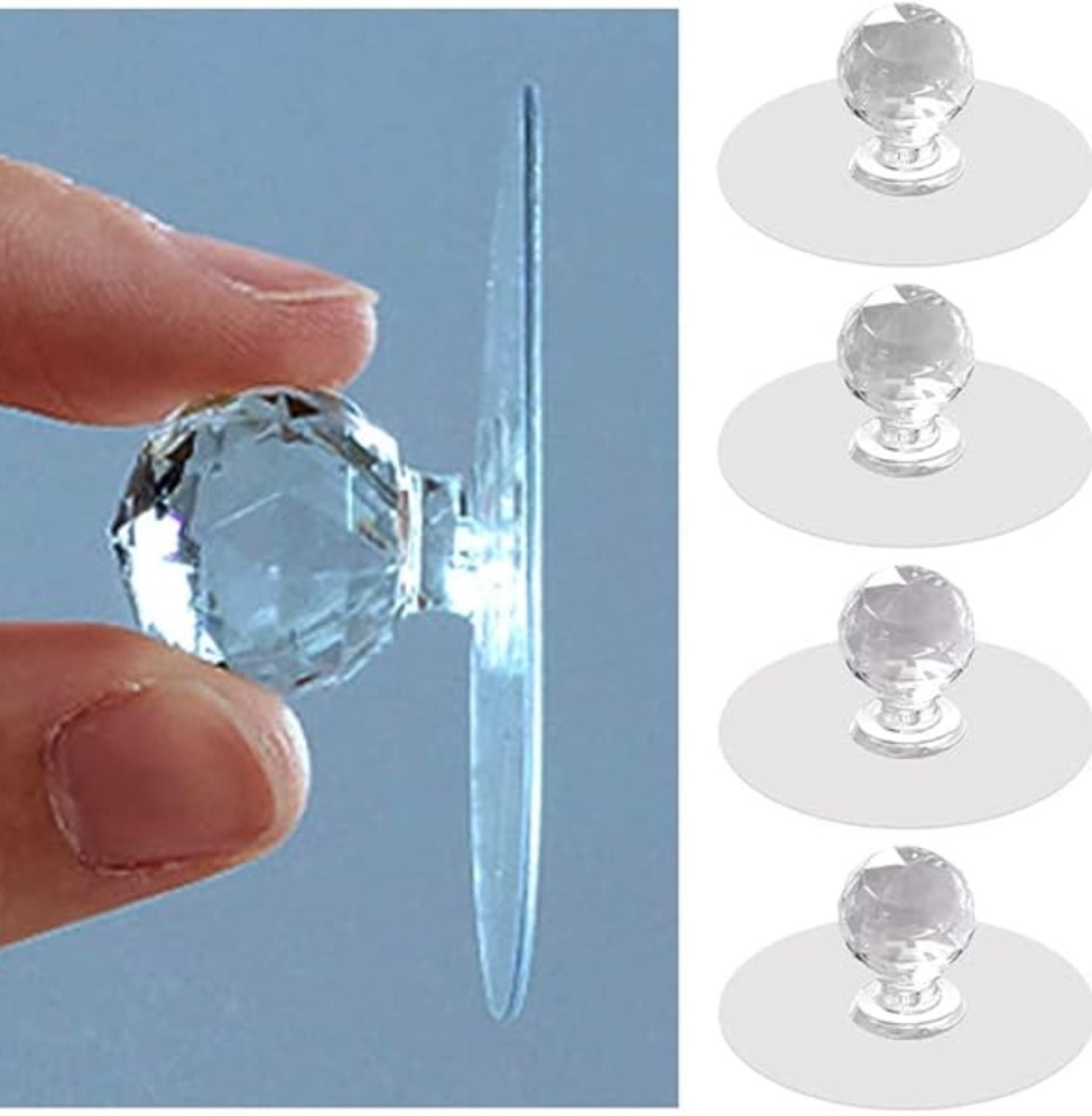 Transparent Crystal Drawer Handle Diamond Shape Self-Adhesive Hook Alpha Bridge 2 pcs