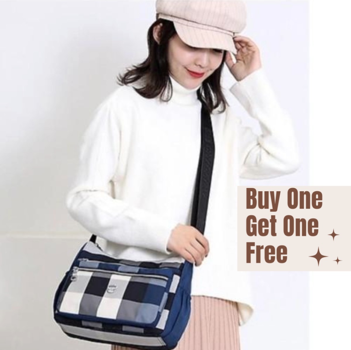 Buy 1 Chic Waterproof Plaid Multi Pocket Crossbody Hobo Bag & Get 1 Free