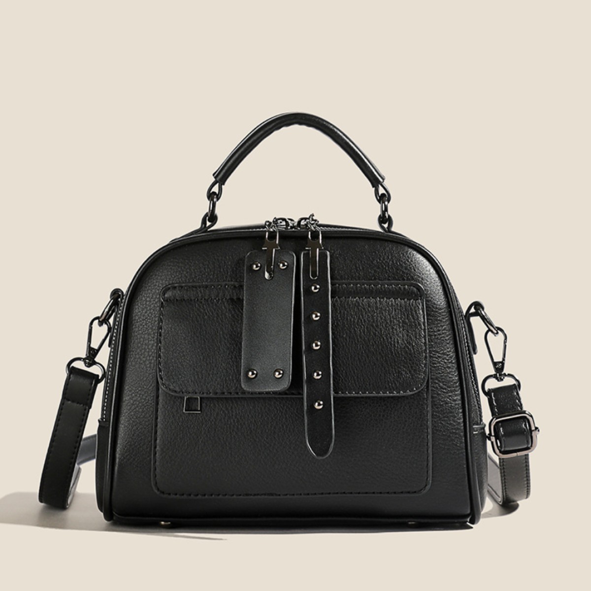 High end ladies' handbag multi-layer large capacity commuting bag (Black)