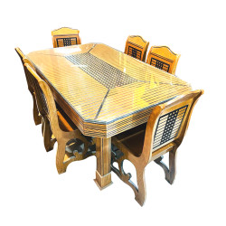 MDF Wood With Fibre Process Wood Dining Table With 6 Chair Diamond - FHD02 - Walnut