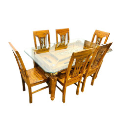 Furniture Heaven Shegun Wood Lacour Polish Dining Table With 6 Chair - 5.5*3.25 Ft - FHDS02