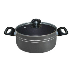 Hands 28cm Nonstick Aluminum Casserole With Glass Lid - Black