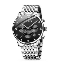 Olevs 2868 Stainless Steel Wrist Watch For Men - Silver and Black