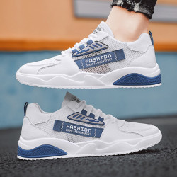 Artificial Polyurethane Leather Casual Sneaker For Men - White and Blue - CM-1019