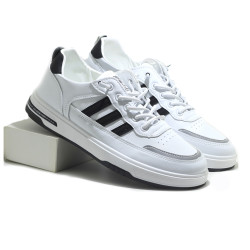 Pu Leather Sneaker Shoe For Men - White and Black - MSK 291