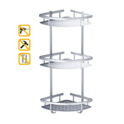 3C Aluminum 3 Tier Bathroom Corner Rack - Silver