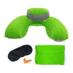 4 In 1 Double Part Inflatable Travelling Pillow Set With Eye Mask Ear Plug and Pouch