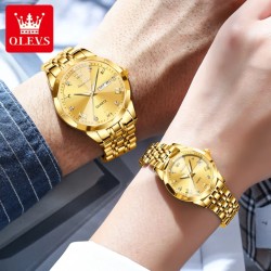 Olevs cutting glass stylish analog couple watch for men and women AD