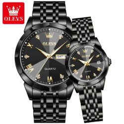 Olevs cutting glass stylish analog couple watch for men and women AD