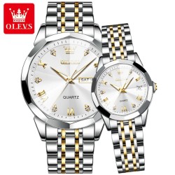 Olevs cutting glass stylish analog couple watch for men and women AD