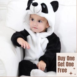 Buy 1 Baby Boy/Girl Cute Panda Design Fluff Long Sleeve Hooded Romper & Get 1 Free