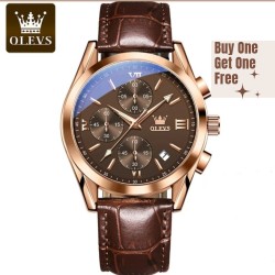 Buy 1 Olevs 2872 Fashionable Analog leather Men's Watch Get 1 Free