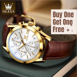 Buy 1 Olevs 2872 Fashionable Analog leather Men's Watch Get 1 Free