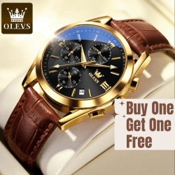 Buy Olevs 2872 Fashionable Analog leather Chocolate Men's Watch Get 1 Free