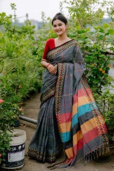 Cotton Saree (Charcoal lavender)