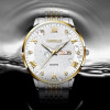 Stainless Steel Band Classic Mens Gold Watch Diamond Quartz