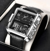 New Casual Leather Mens Watches Top Brand Luxury Double Quartz Watch