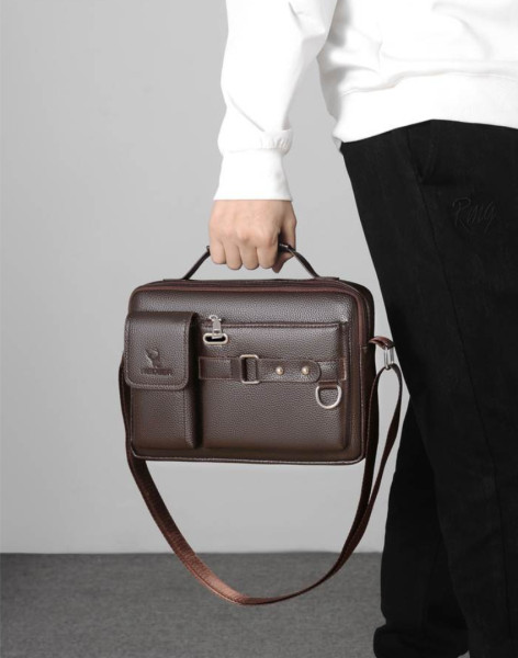 Men's Pu Leather Shoulder Bag (Chocolate color)