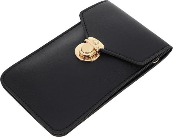 Women's PU Leather Phone Holder With Neck Strap Wallets Touch Screen Bags(black)