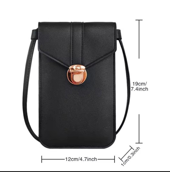 Women's PU Leather Phone Holder With Neck Strap Wallets Touch Screen Bags(black)