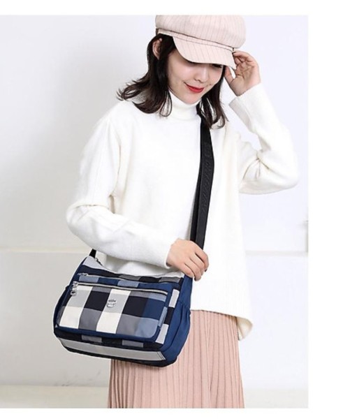 Chic Waterproof Plaid Multi Pocket Crossbody Hobo Bag(blue Color)